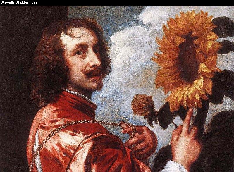Anthony Van Dyck Self Portrait With a Sunflower showing the gold collar and medal King Charles I gave him in 1633